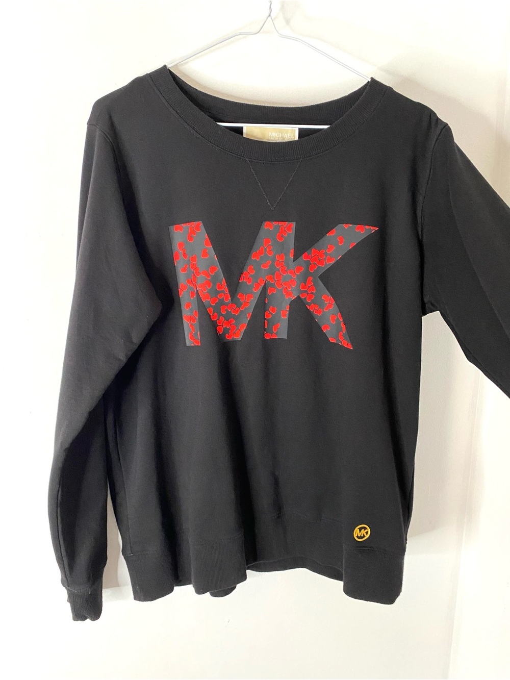 MICHAEL Michael Kors Black Heart Logo Sweatshirt Pullover Crew Neck